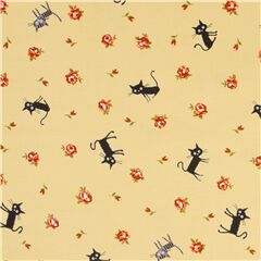 Tela de color crema animales y rosas con gatos CocoLand de Jap�n Tela de Japanese Indie