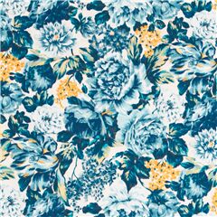 Tela crema de flores en azul amarillo rosa dalia lila tulip�n Tela de Liberty Fabrics