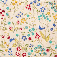 Tela crema broadcloth algod�n delicadas flores silvestres bayas p�jaro azul rojo Tela de Cosmo