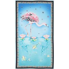 tessuto blu fenicotteri pannelli fiori loto pesci QT Fabrics Tessuto di Quilting Treasures
