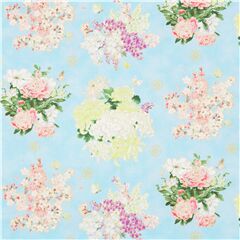 Pastel Bouquets of Flowers Blossoms Metallic Accents Fabric by Elizabeth's Studio