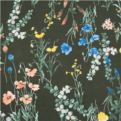 Tela de batista japonesa floral verde con flores silvestres de prado Tela de Hokkoh