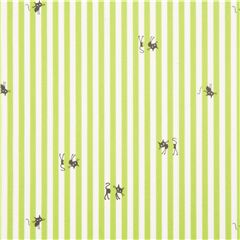 Tela oxford verde y blanca rayas de Jap�n con peque�os gatos negros Tela de Japanese Indie