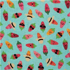 Chili Smiles Happy Faces Red Peppers Hats Fabric by Robert Kaufman