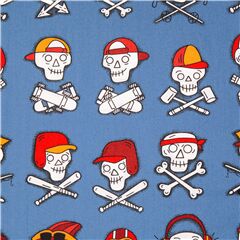 Tissu bleu t�te de mort os crois�s casquettes skate baseball Tissu par Alexander Henry