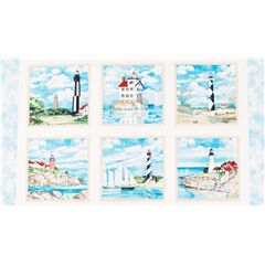 Light Houses Blue Sky Scenery Fabric by Elizabeth's Studio