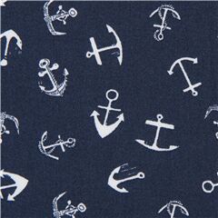 Hooked on a Feeling Small White Navy Anchors Fabric by Dear Stella
