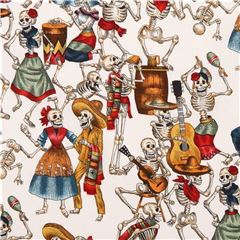 Tela blanco roto calavera Alexander Henry fiesta baile de esqueletos Tela de Alexander Henry