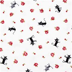 Tela blanco roto animales y rosas con gatos CocoLand de Jap�n Tela de Japanese Indie