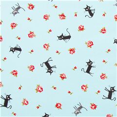 Tela azul claro animales y rosas con gatos CocoLand de Jap�n Tela de Japanese Indie