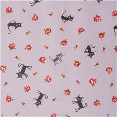 Tela laminada p�rpura de CocoLand con rosas y animales gatos de Jap�n Tela de Japanese Indie