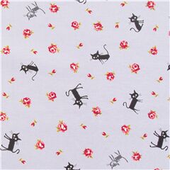 Tela violeta claro animales y rosas con gatos CocoLand de Jap�n Tela de Japanese Indie