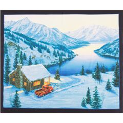 Snowy Landscape Wiildlife Wooden Cabin Scene Panel Remnant (Remnant)