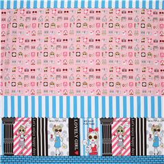 Tela franjas algod�n rosa rayas azules chicas metalizados (Retazo)