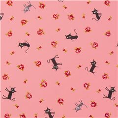 Tela rosa de animales y rosas con gatos CocoLand de Jap�n Tela de Japanese Indie