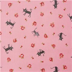 Tela laminada rosa de CocoLand con rosas y animales gatos de Jap�n Tela de Japanese Indie