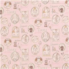 Tela japonesa rosa belleza gato mujer espejo camafeo algod�n Tela de Japanese Indie