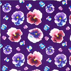 viola floreale tessuto cotone viole del pensiero motivo a griglia colorato Tessuto di Sykel Enterprises