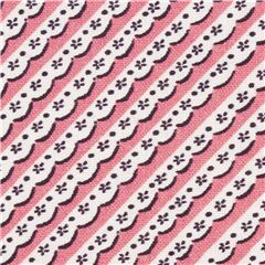 Tela de rayas diagonales algod�n rosa con puntillas blancas flor negra Tela de Michael Miller