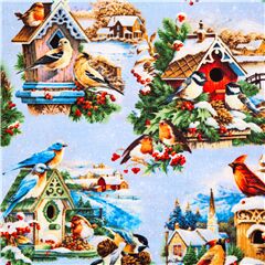 Winter Song Holiday Birdhouse Red Cardinal Fabric by Elizabeth's Studio