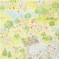 Tela de lin�n verde japonesa con animales del bosque eventos deportivos Tela de Japanese Indie