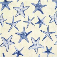 Tela estrellas de mar algod�n crema con animales marinos azules Tela de Michael Miller