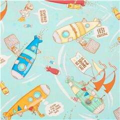 Tela azul algod�n lindos dibujos de submarinos animal marino Tela de Michael Miller