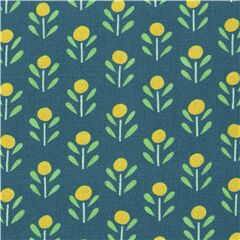 Tela algod�n azul verdoso simple dise�o floral amarillo con hojas Tela de Michael Miller