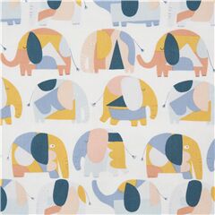 Tissu en coton blanc avec des �l�phants jaune et p�che Tissu par Dear Stella