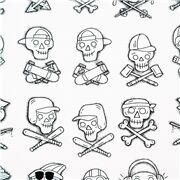Tela blanca calaveras deportistas gorra monopat&iacute;n bate b&eacute;isbol