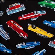 Tela negra coches americanos retro de colores Timeless Treasures
