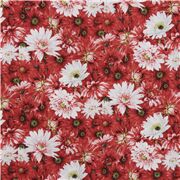 Tela camisera de algod&oacute;n con flores rojo blanco coral de Jap&oacute;n