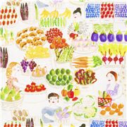 tela blanca d&iacute;a de mercado fruta verdura algod&oacute;n colores acuarela