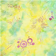 Tela batik verde amarillo deste&ntilde;ida estrellas burbujas rosas