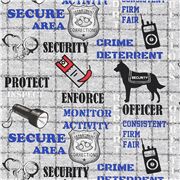 Tela gris fuerzas seguridad perro polic&iacute;a negro linterna texto azul
