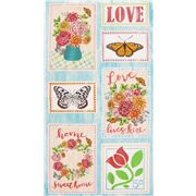 Tela con panel de sellos carta de amor mariposas flores