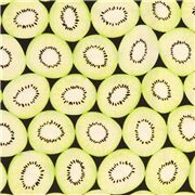 tela negra algod&oacute;n con rodajas kiwi fruta verde