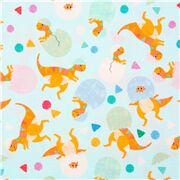 tela azul claro con cr&iacute;as de dinosaurio y huevos