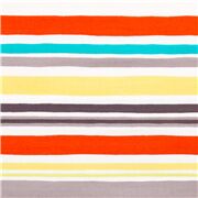 tela algod&oacute;n rayas mano alzada gris azul amarillo naranja