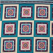 tela de algod&oacute;n losetas estilo provenzal beis y verdiazul