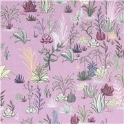 tela algod&oacute;n violeta con plantas desierto