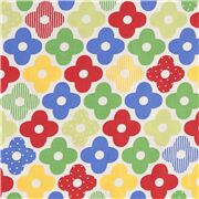 Algod&oacute;n oxford multicolor de flores rojo verde amarillo azul