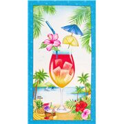Tela multicolor con panel bebida tropical en isla