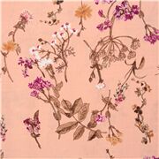Tela de algod&oacute;n lin&oacute;n batista rosa salm&oacute;n claro flores silvestres diente de le&oacute;n