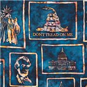 Tela patri&oacute;tica USA azul ver iconos batik