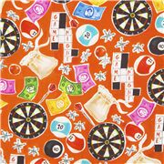 Tela algod&oacute;n naranja con juegos dardos tablero crucigramas billar