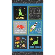 tela espacial con paneles de colores dinosaurio astronauta