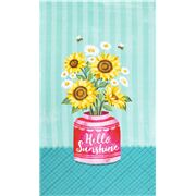 Linda tela flores panel algod&oacute;n turquesa con girasoles margaritas