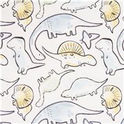Tela blanca de animales algod&oacute;n EE. UU. con dinosaurios