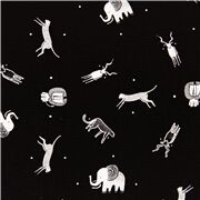 Tela negra de EE. UU. con animales blancos dibujo r&uacute;stico &eacute;tnico
